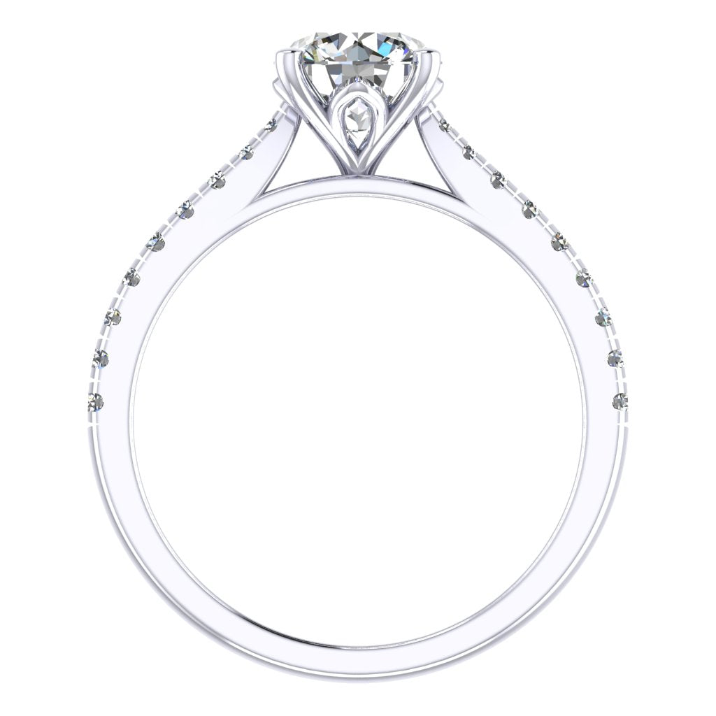 Round Cut Diamond & White Gold Shoulder Set Pinched Ring | SMR