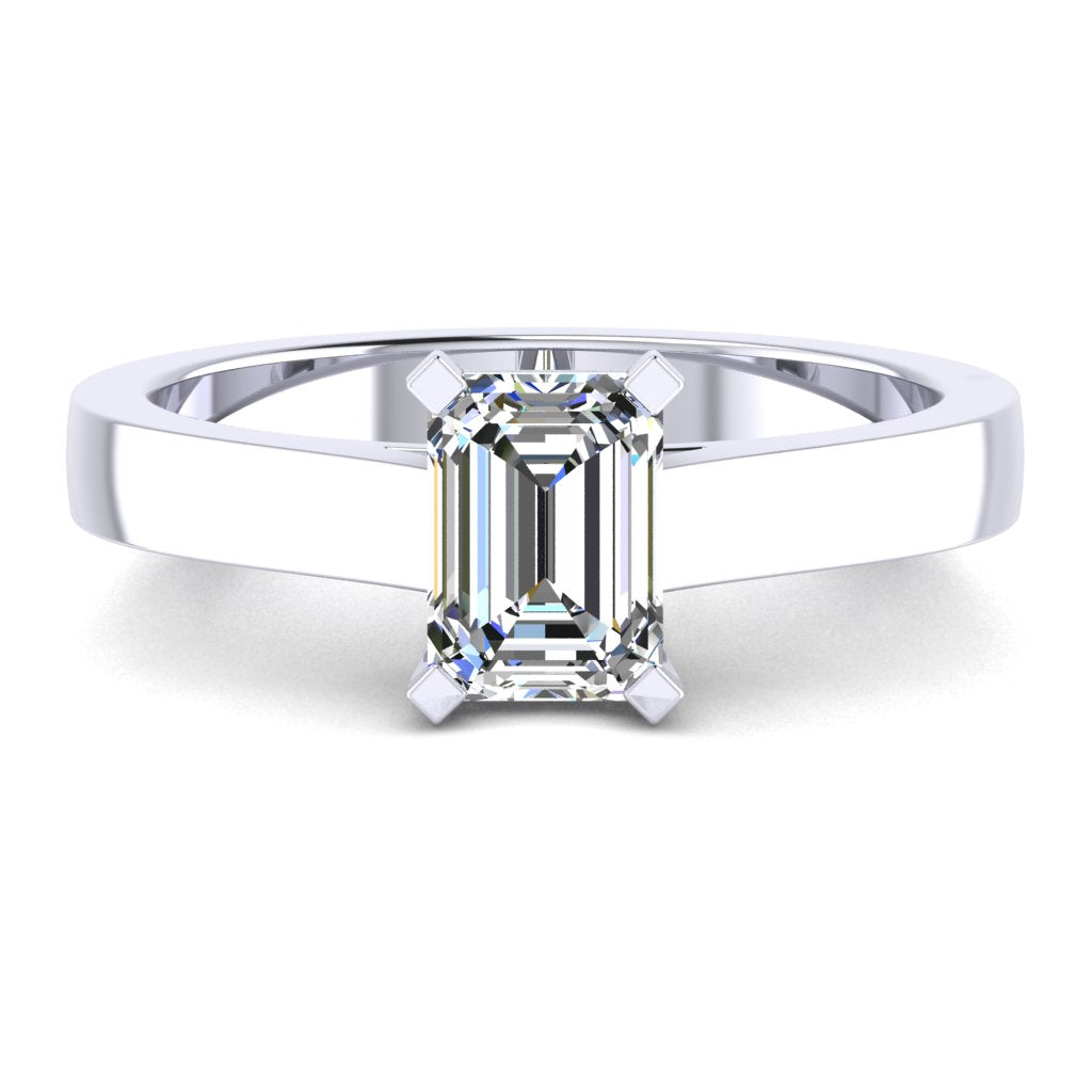 Emerald Solitaire White Gold Ring, Cathedral Basket | SME