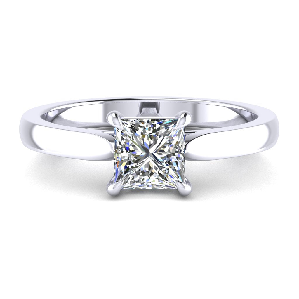 Princess Solitaire Platinum Ring, Pinched Cathedral | LGP