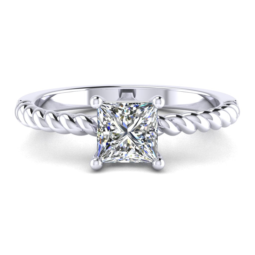 Princess Solitaire White Gold Ring, Twisted 4 Prong | LGP