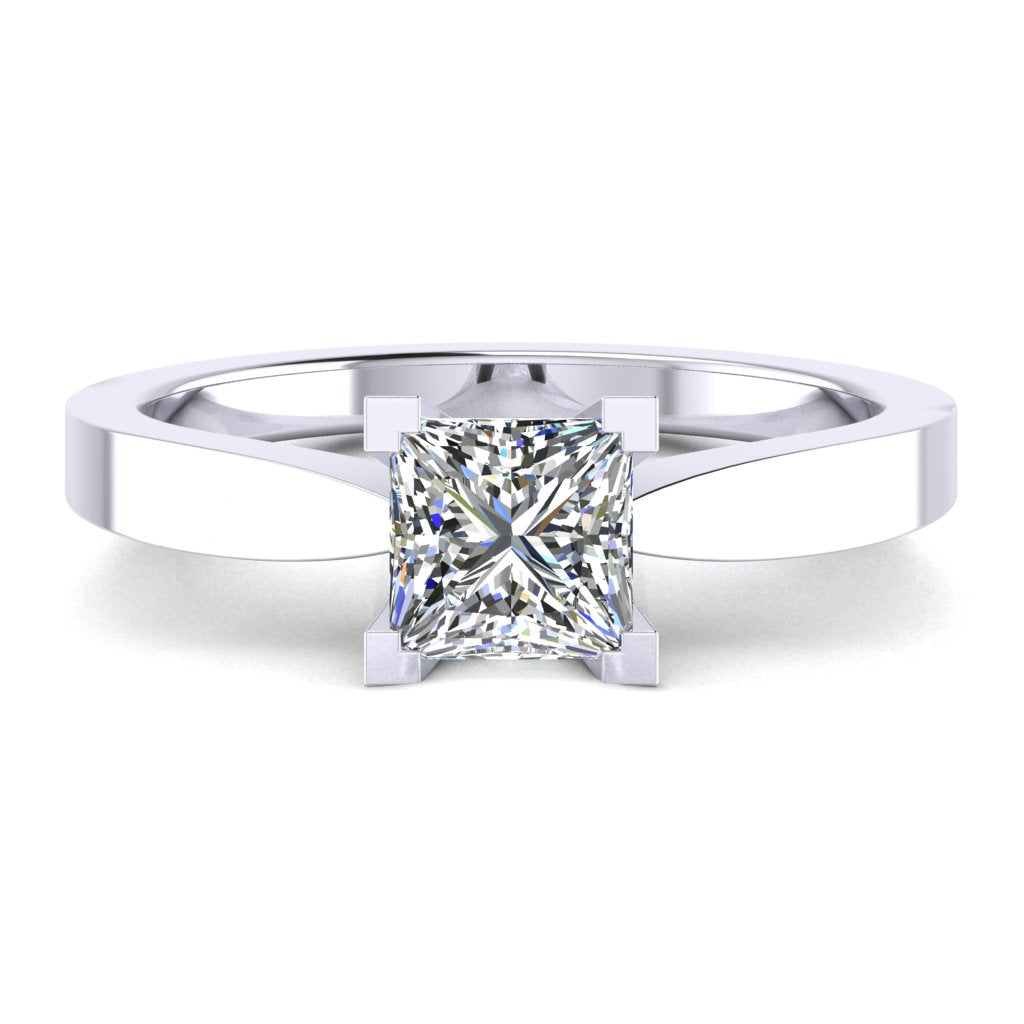 Princess Solitaire White Gold Ring, Raised V-Shape | LGP