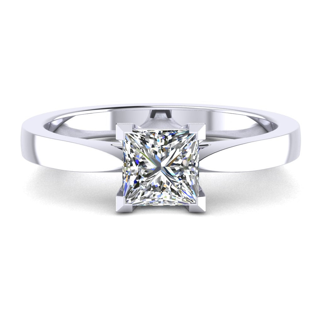 Princess Solitaire White Gold Ring, Cathedral V-Shaped | LGP