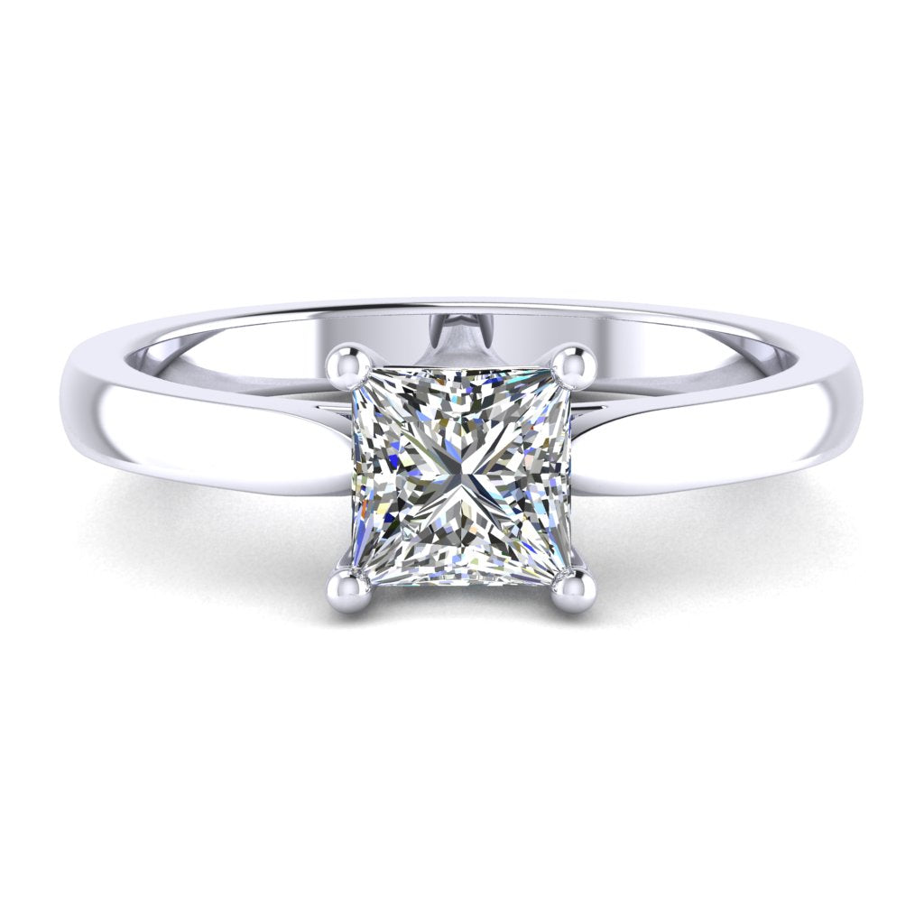 Princess Solitaire Platinum Ring, Cathedral Basket | SMP