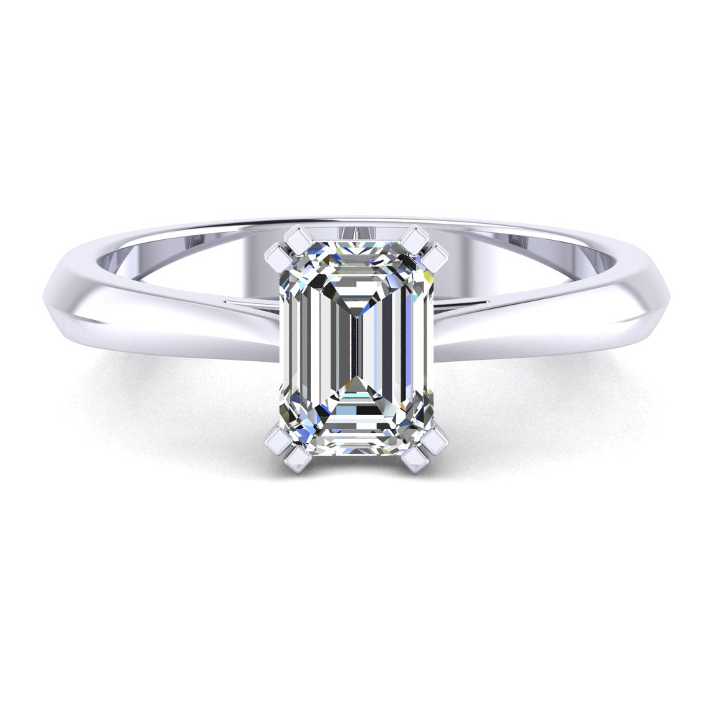 Emerald Solitaire White Gold Ring, Double Squared Prong | SME