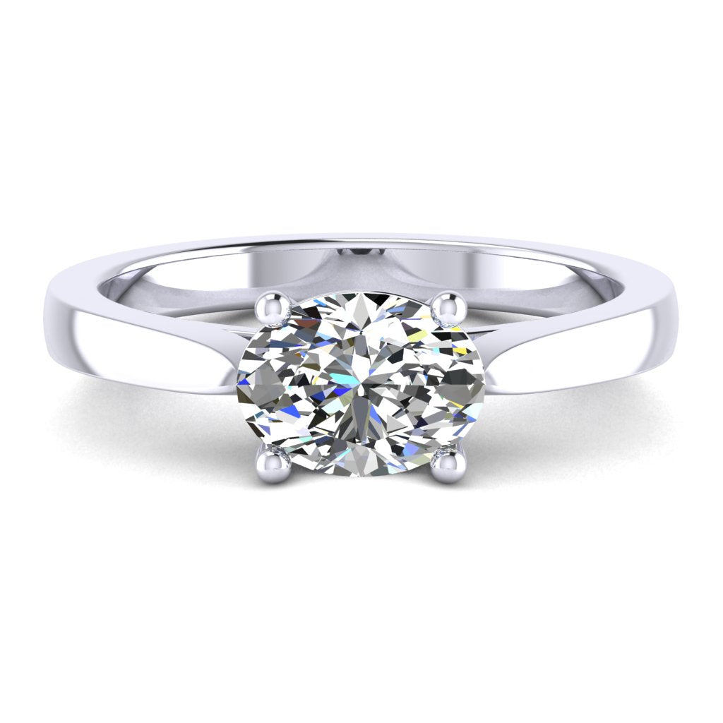 Oval Landscape Solitaire Platinum Ring, Cathedral Basket | SMO