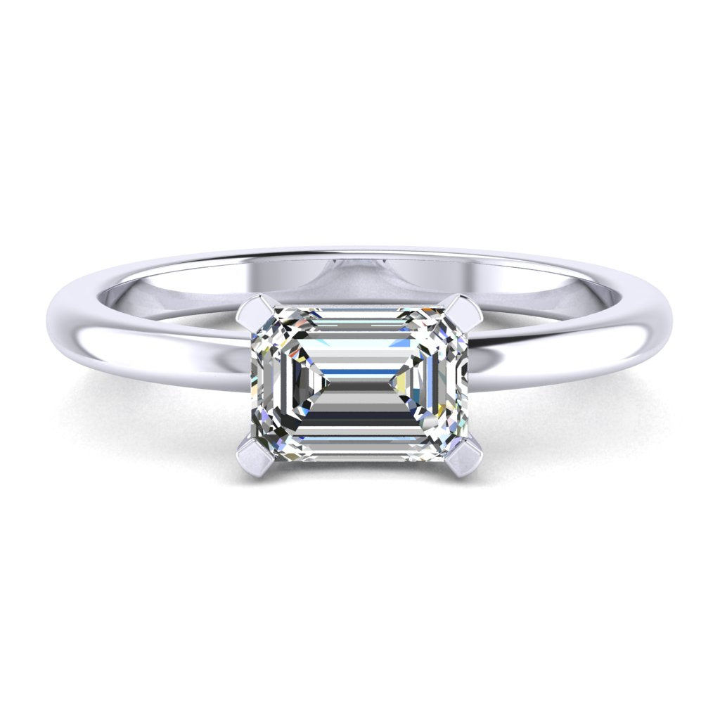 Emerald Landscape Solitaire White Gold Ring, Floating Basket | SME