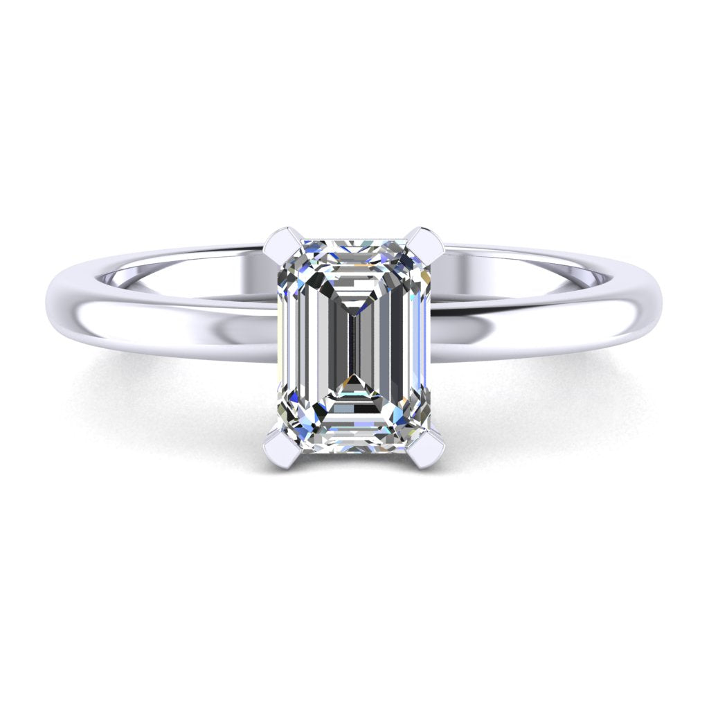Emerald Solitaire Platinum Ring, Squared Prong Basket | LGE