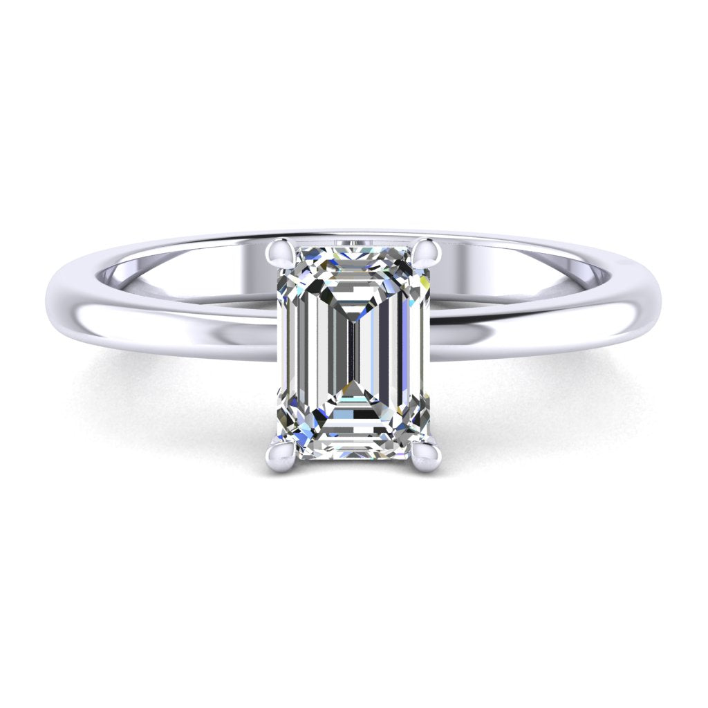 Emerald Solitaire White Gold Ring, Floating Basket | LGE