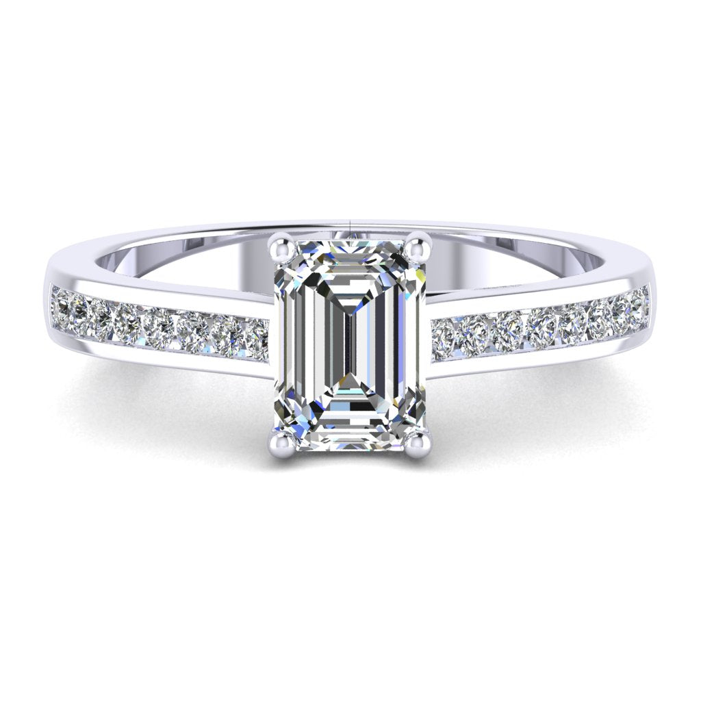 Emerald Diamond White Gold Shoulder Set Ring EBJ
