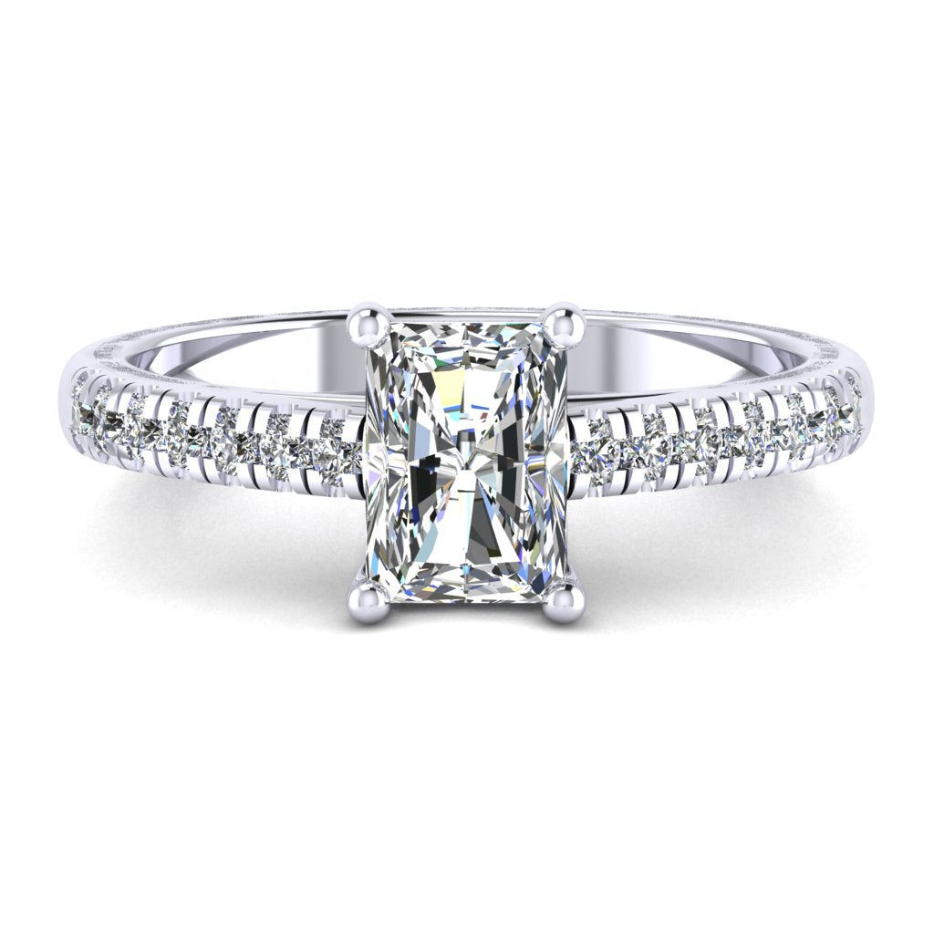 Radiant Cut Diamond & White Gold Shoulder Set Straight Ring | LGI
