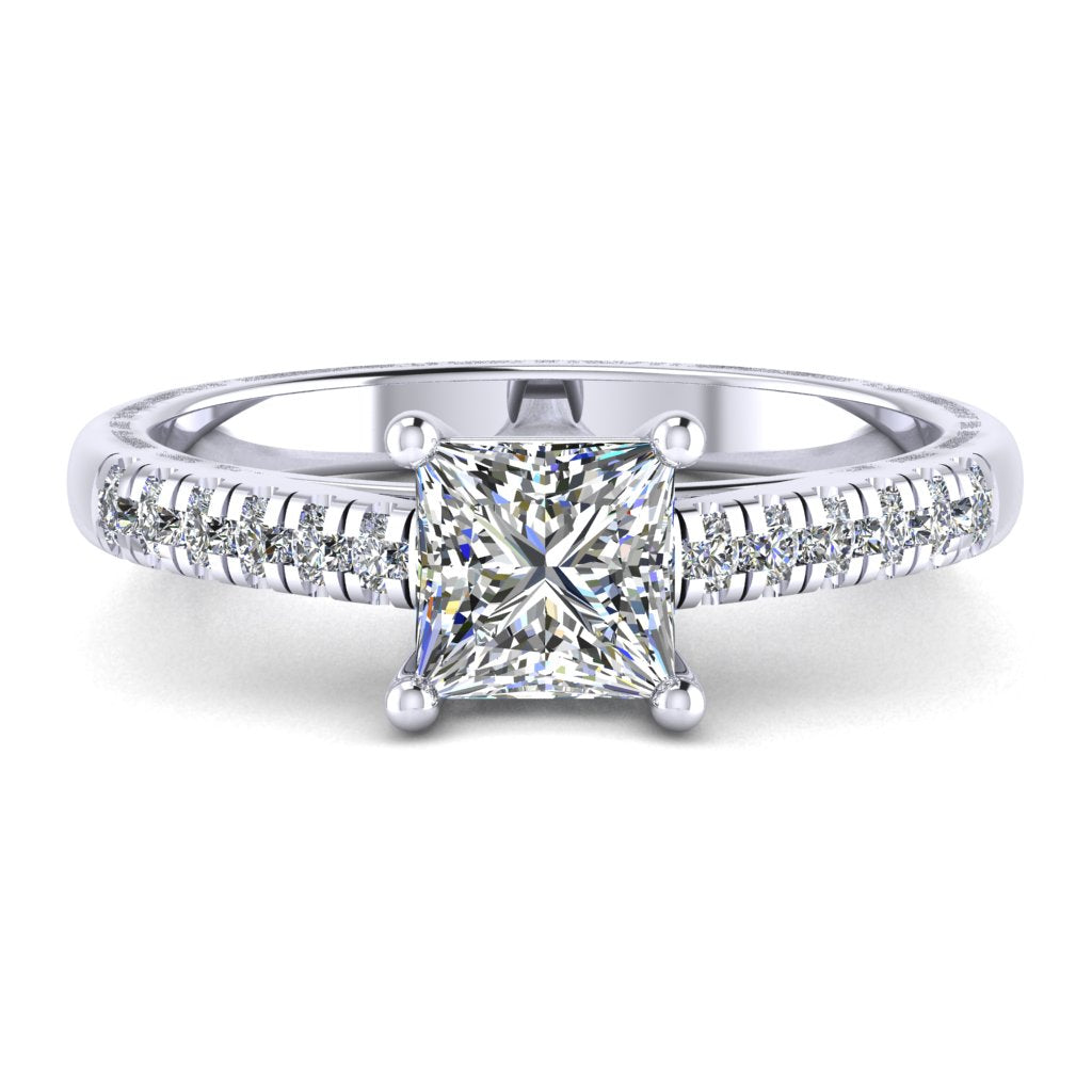 Princess Cut Diamond & White Gold Shoulder Set Straight Ring | SMP