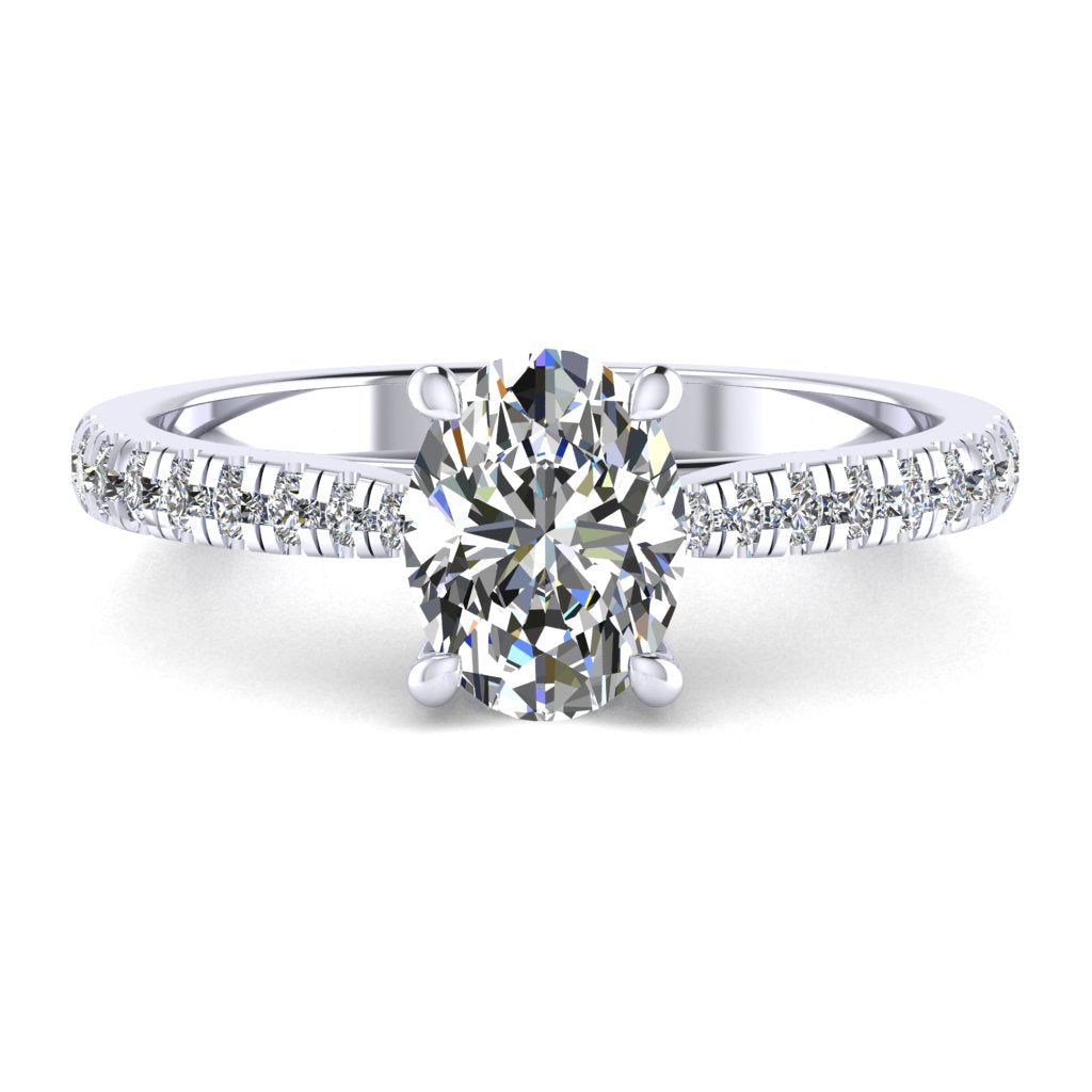Oval Diamond Platinum Ring, Micro Shoulder Set Lotus Head | LGO RX7670