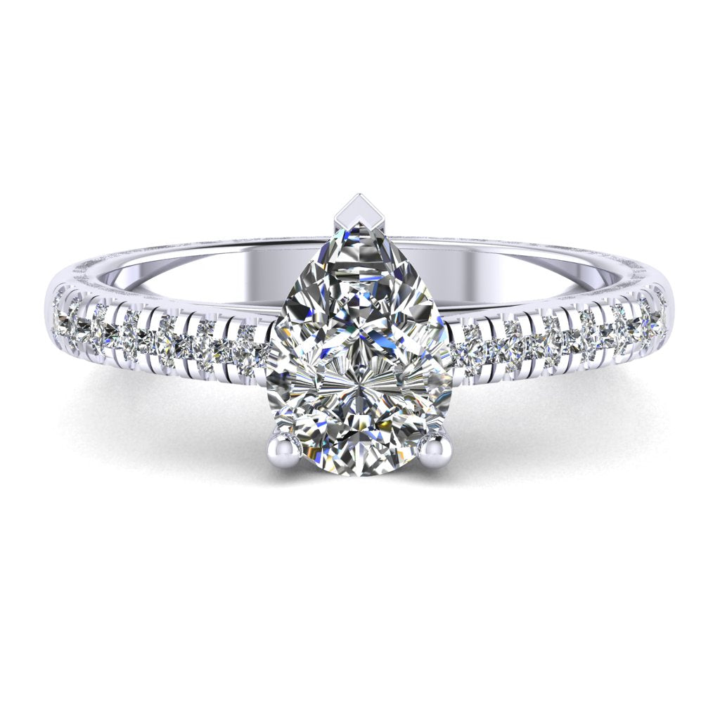 Pear Cut Diamond & White Gold Shoulder Set Straight Ring | SMA
