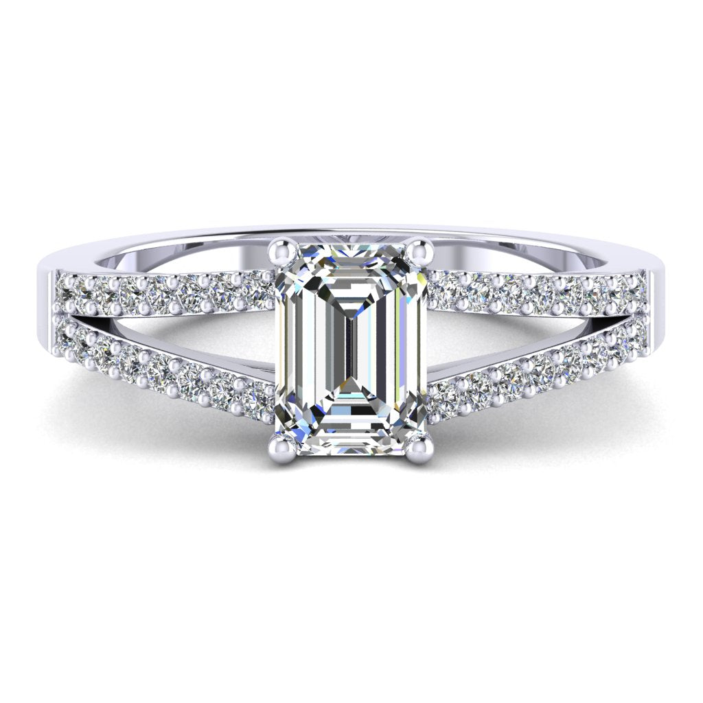 Emerald Diamond Platinum Ring, Micro Split Shoulder Set | LGE RX4509