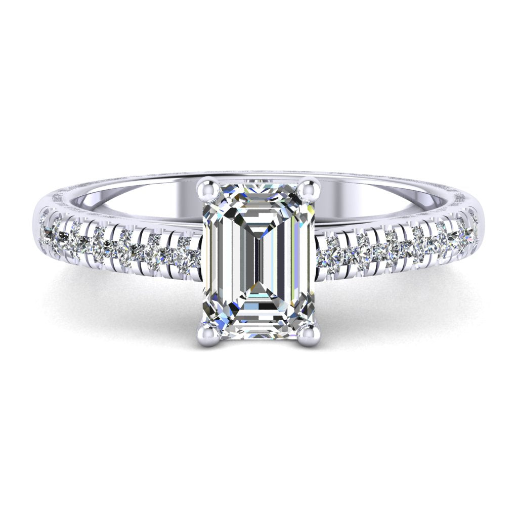 Emerald Cut Diamond & White Gold Shoulder Set Straight Ring | LGE