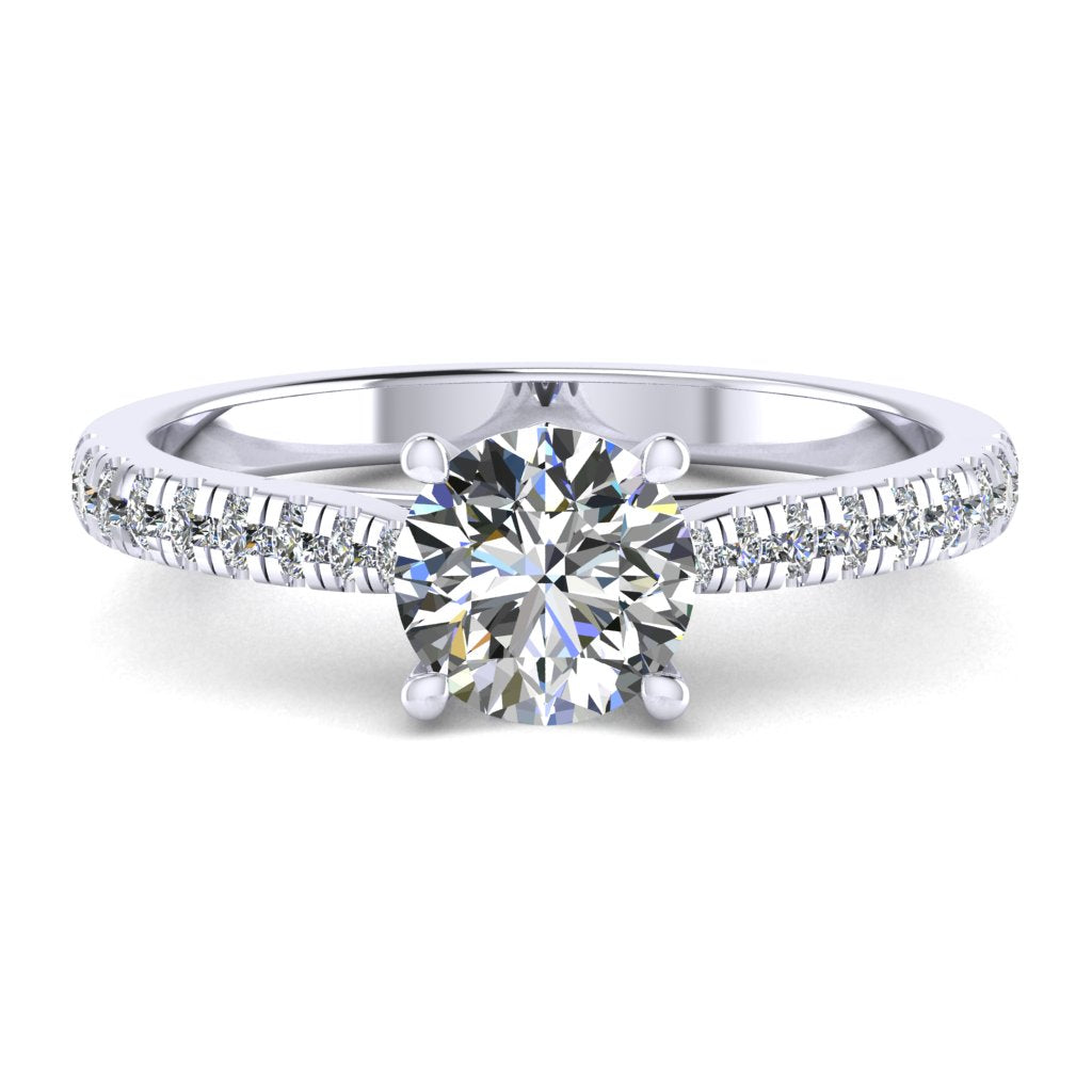 Round Cut Diamond & White Gold Shoulder Set Pinched Ring | SMR