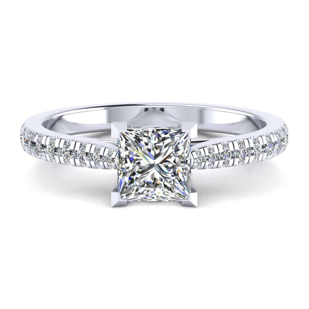 Princess Cut Diamond & White Gold Shoulder Set Pinched Ring | LGP