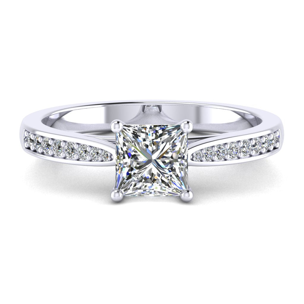 Princess Diamond Engagement Ring, Tapered Grain Shoulder Set | RX5652