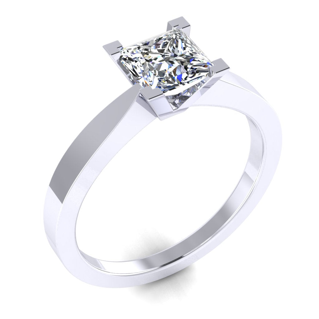 Princess Solitaire White Gold Ring, Raised V-Shape | SMP