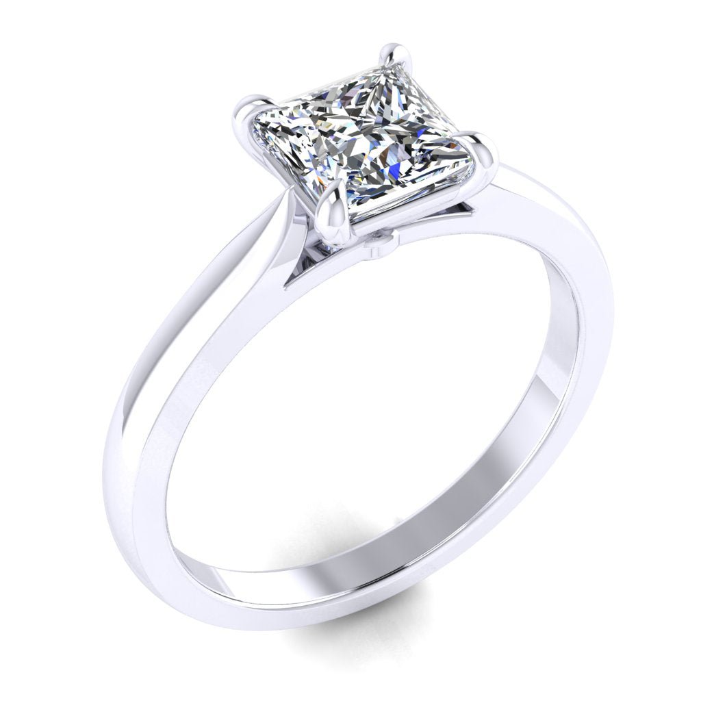 Princess Solitaire Platinum Ring, Pinched Cathedral | LGP