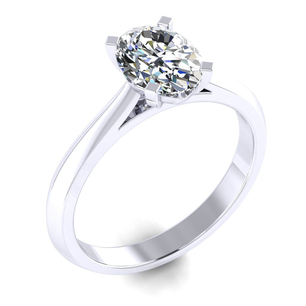 Oval Solitaire White Gold Ring, Knife Edge Cathedral | SMO