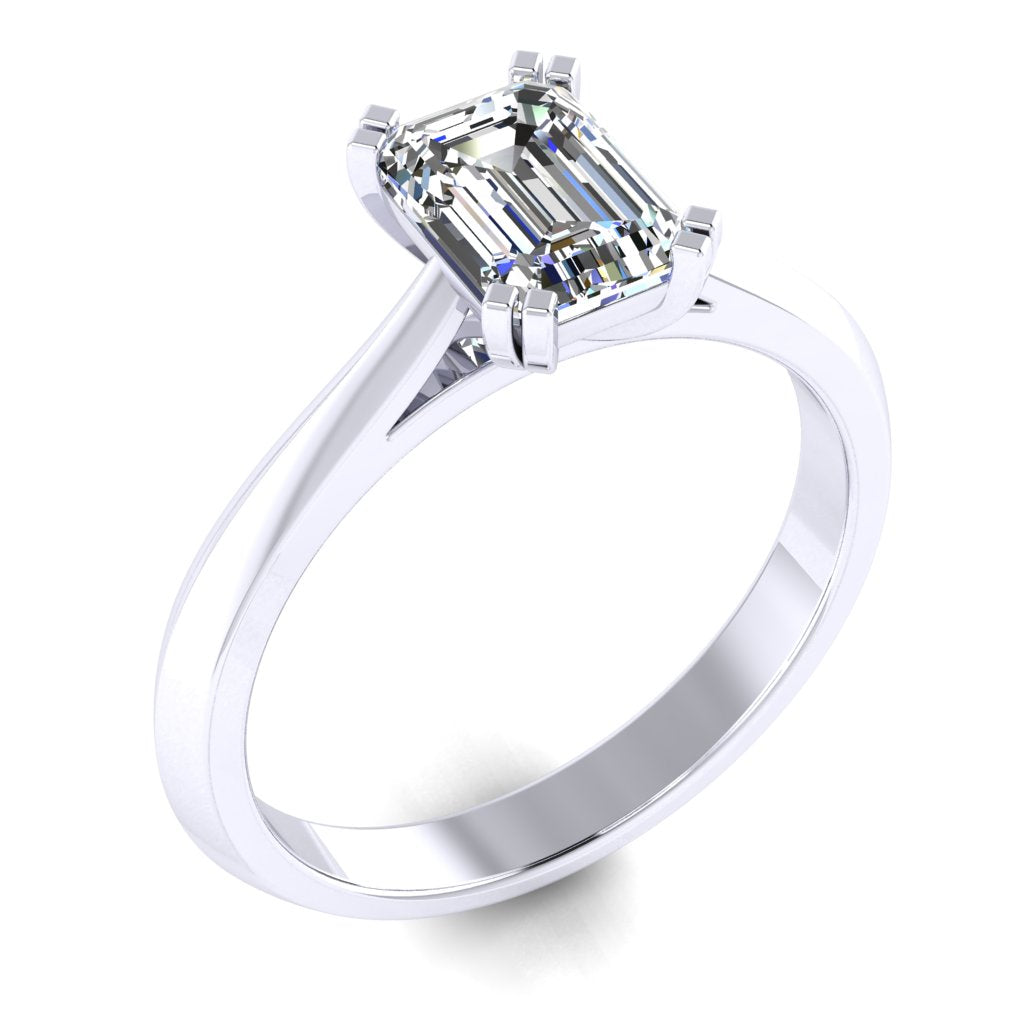 Emerald Solitaire White Gold Ring, Double Squared Prong | SME
