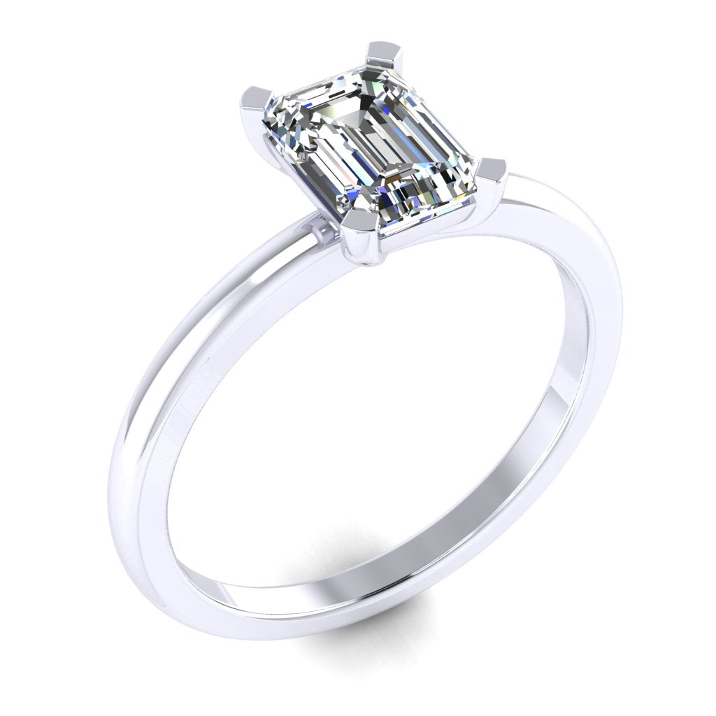 Emerald Solitaire Platinum Ring, Squared Prong Basket | LGE