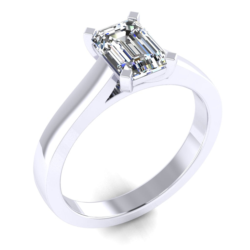 Emerald Solitaire White Gold Ring, Cathedral Basket | SME