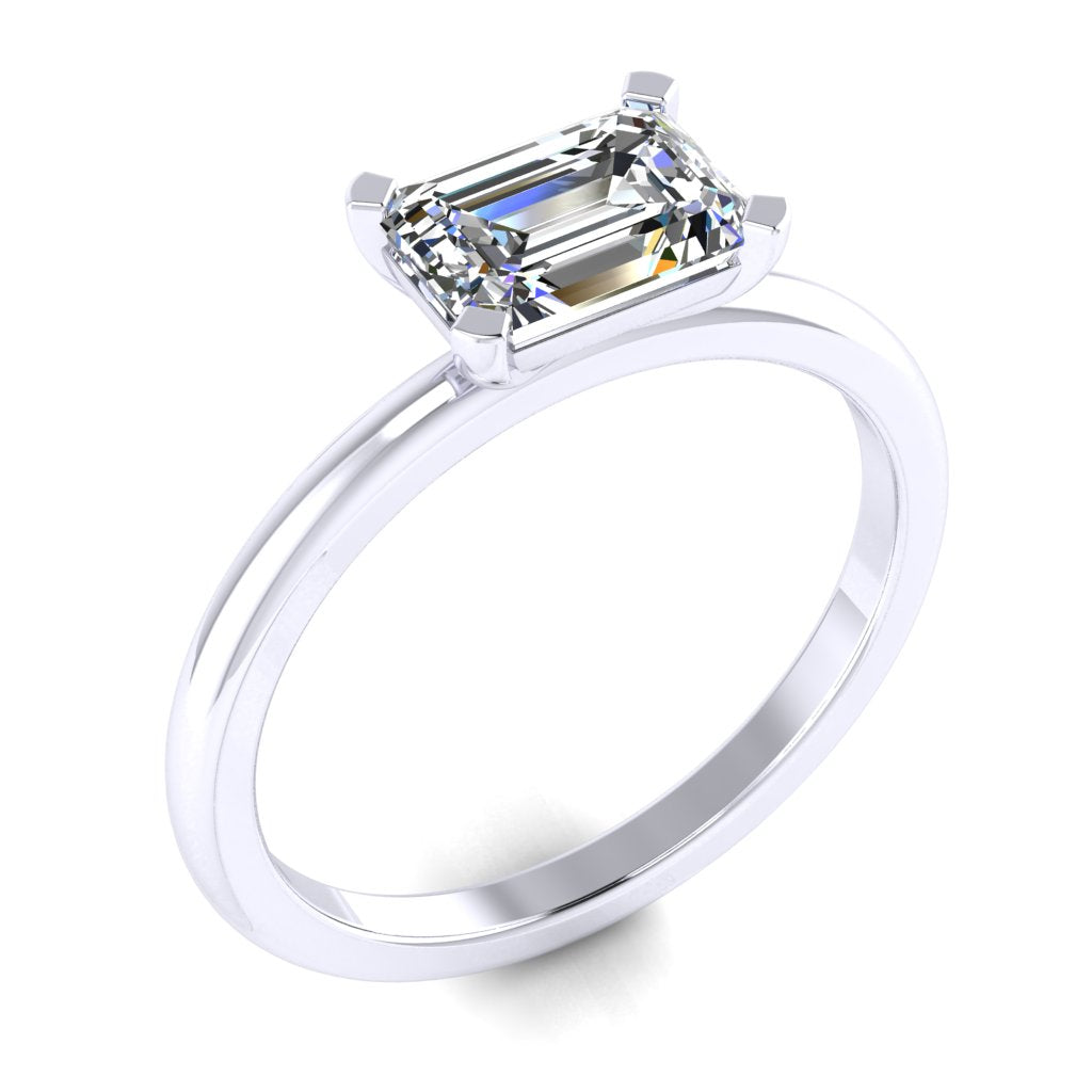 Emerald Landscape Solitaire White Gold Ring, Floating Basket | SME