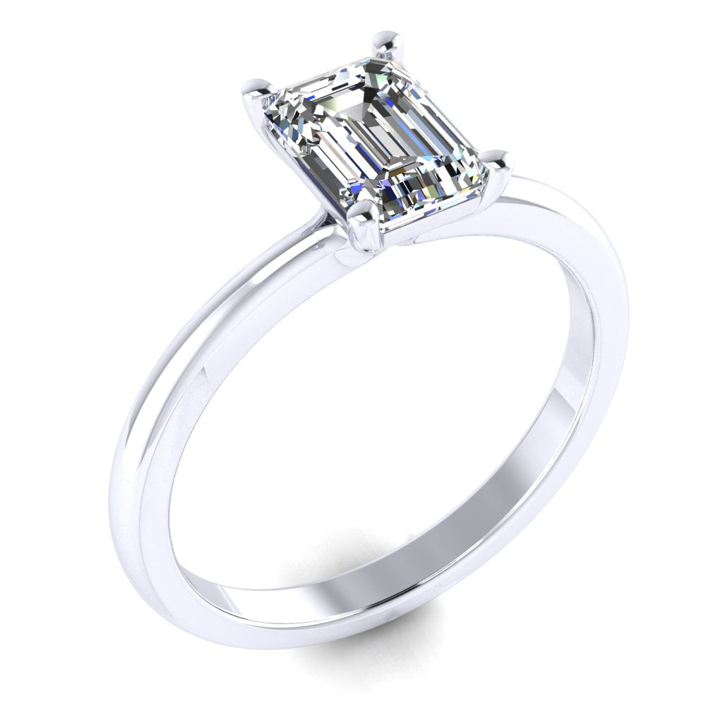 Emerald Solitaire White Gold Ring, Floating Basket | LGE