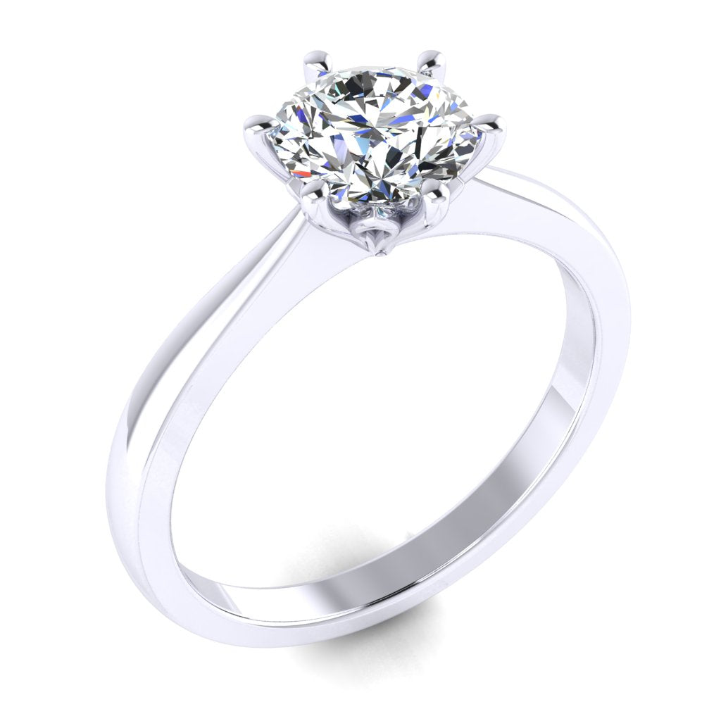 Round Solitaire Platinum Ring, Lotus 6 Prong | SMR
