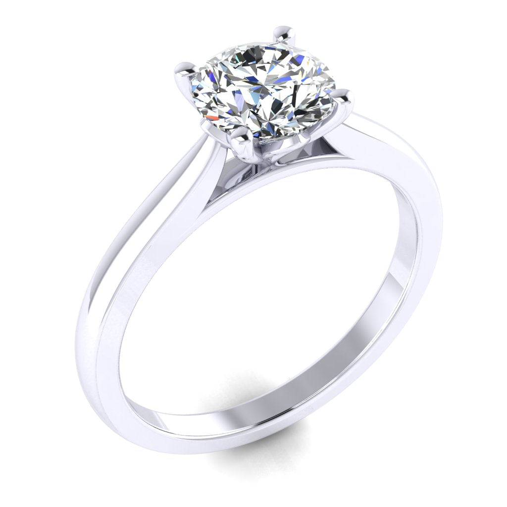 Round Solitaire White Gold Ring, Lotus 4 Prong | SMR