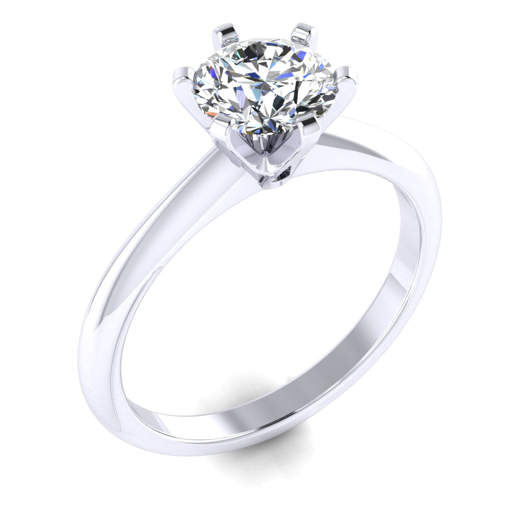 Round Solitaire White Gold Ring, Open 6 Prong | LGR