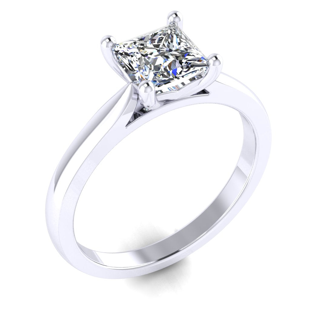 Princess Solitaire Platinum Ring, Cathedral Basket | SMP