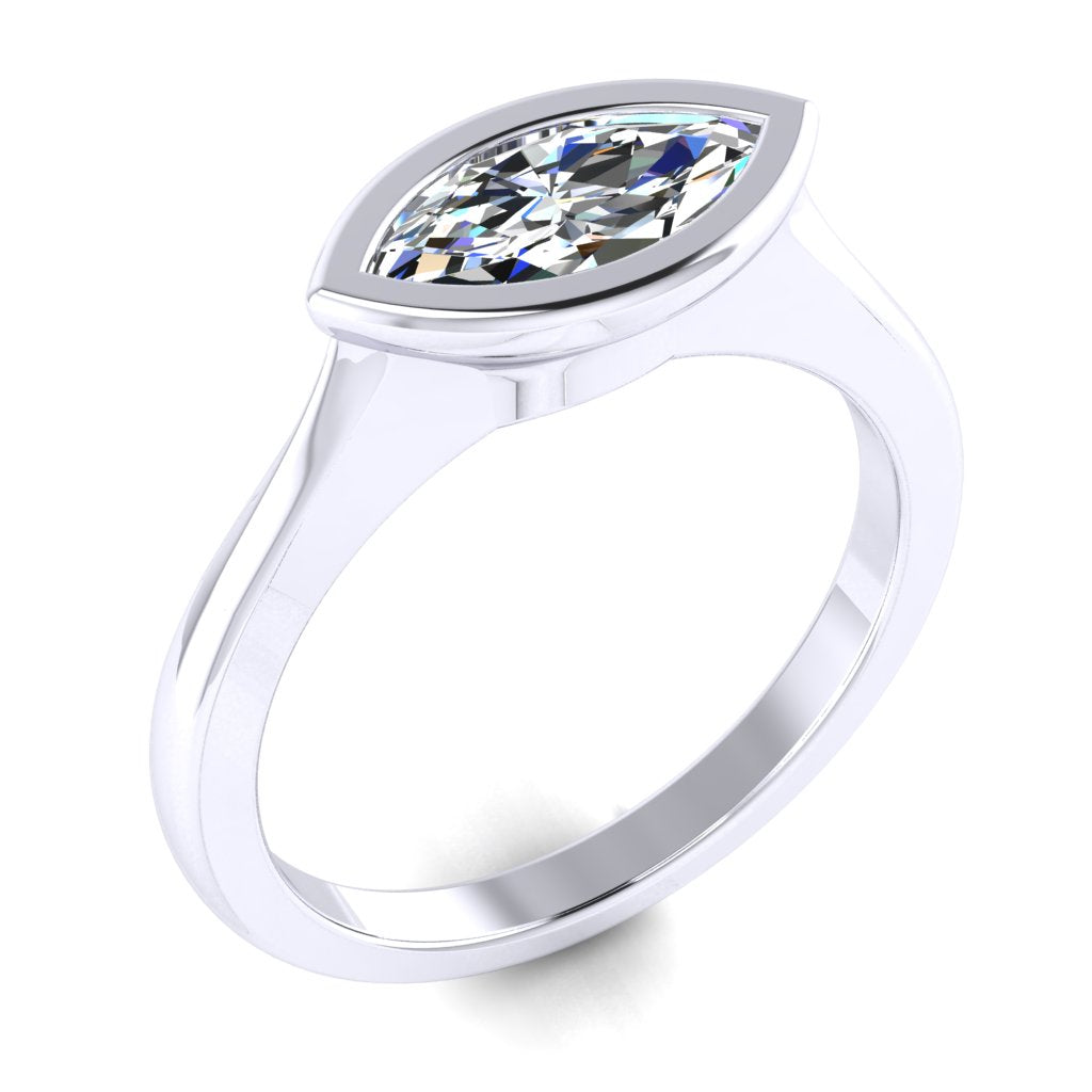 Landscape Marquise Solitaire Platinum Ring, Bevel Set | SMM