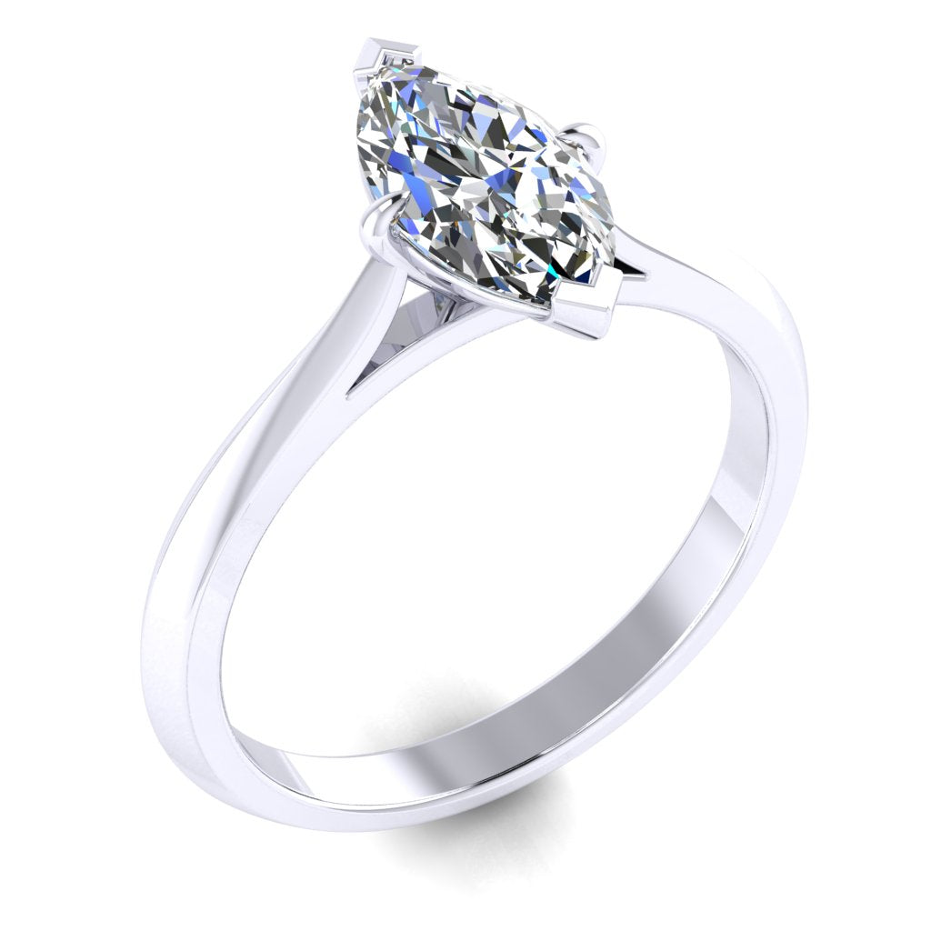Marquise Solitaire White Gold Ring, Knife Edge | SMM