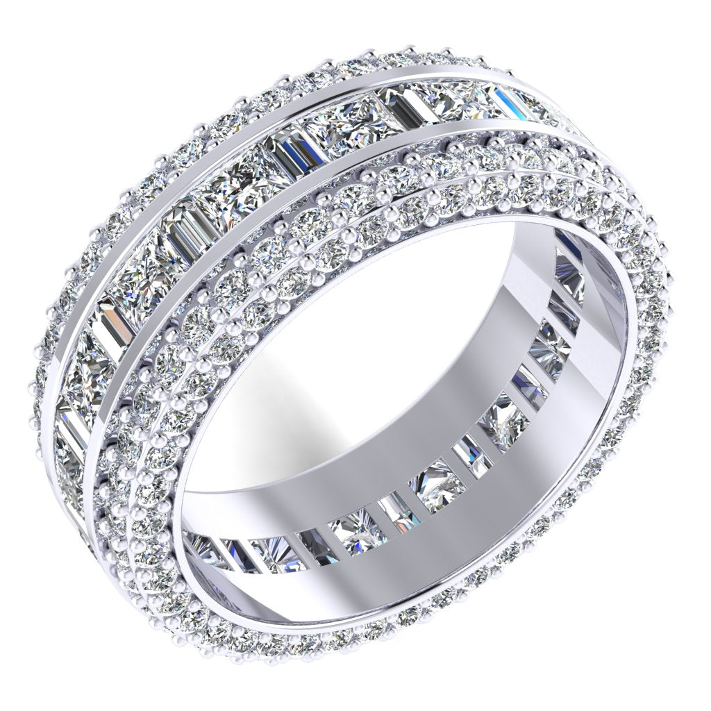 Round & Baguette & Princess Diamond Platinum Ring, Face Set 3 Row Full Eternity | ET1237