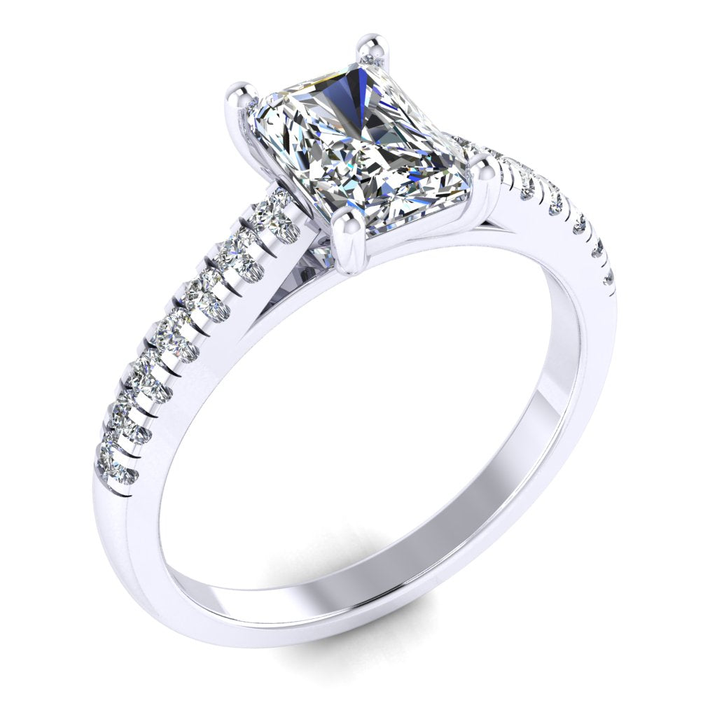Radiant Cut Diamond & White Gold Shoulder Set Straight Ring | LGI