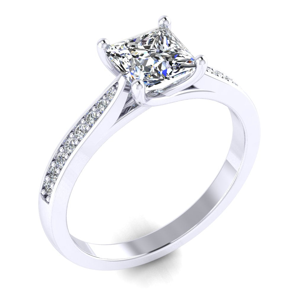 Princess Diamond Platinum Ring, Tapered Grain Shoulder Set | SME RX5652