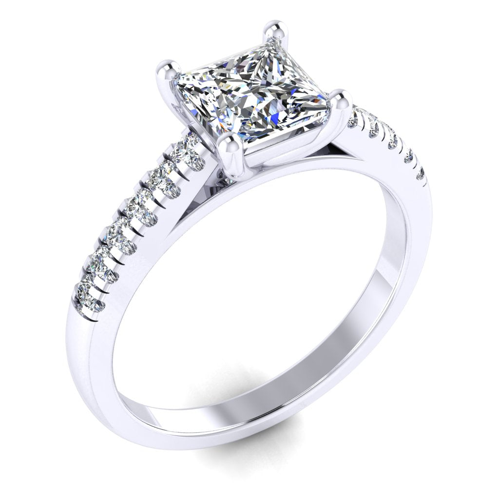 Princess Cut Diamond & White Gold Shoulder Set Straight Ring | SMP