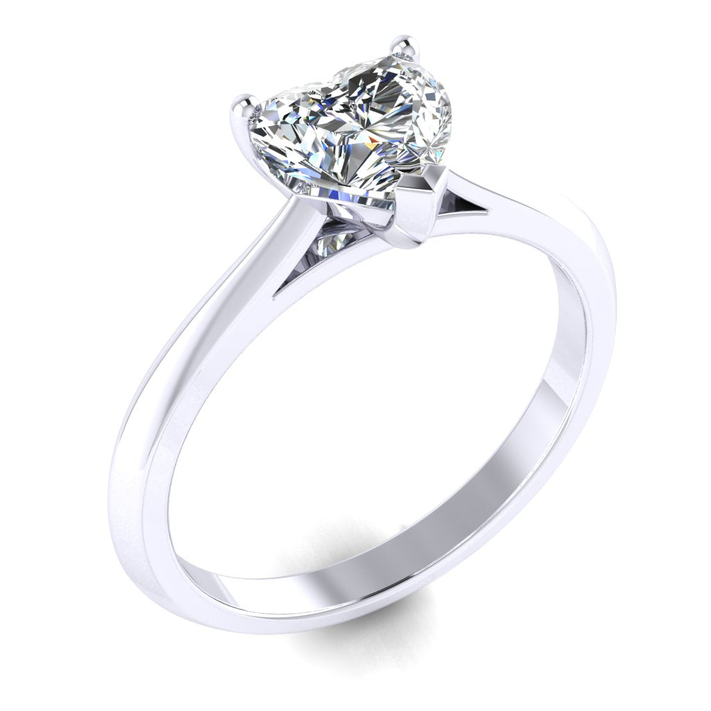 Heart Solitaire White Gold Ring, Fancy Basket | SMF