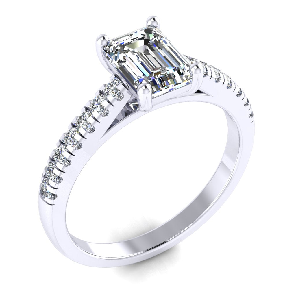 Emerald Cut Diamond & White Gold Shoulder Set Straight Ring | LGE