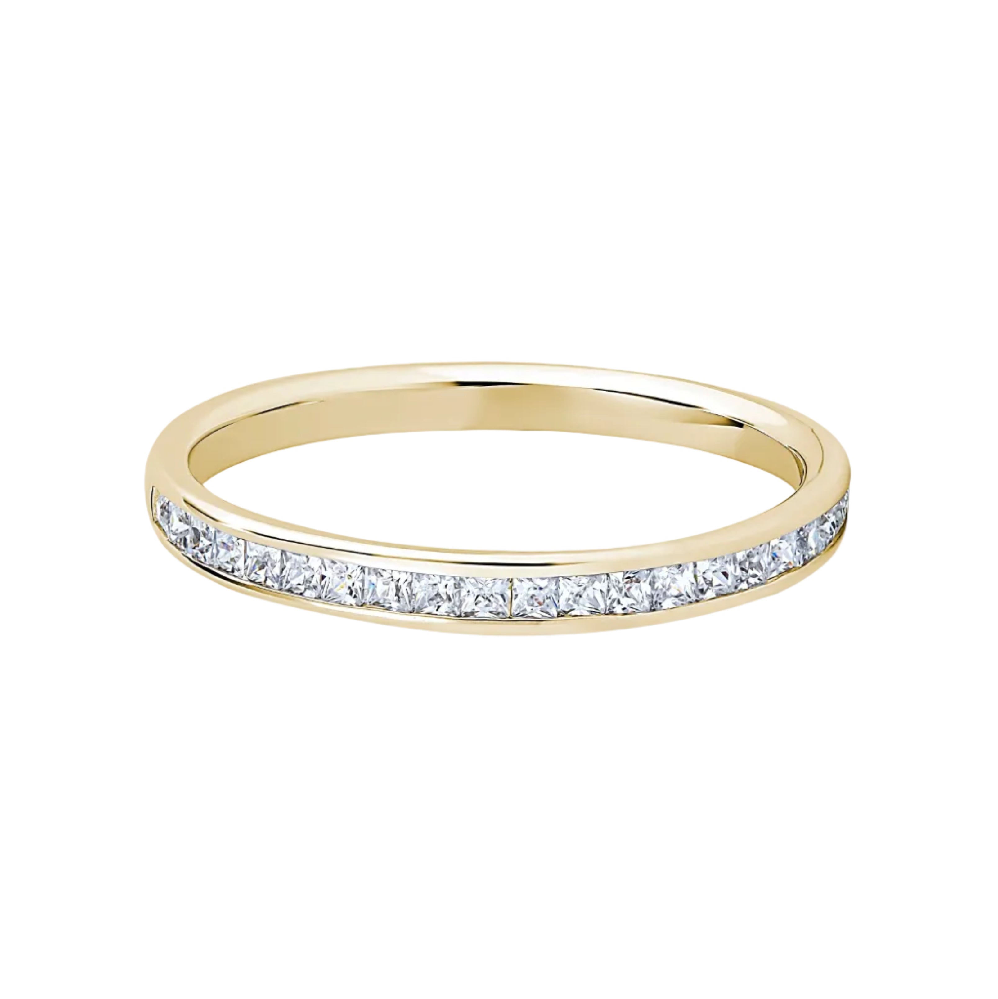 Princess Diamond Yellow Gold Ring, Channel Set Half Eternity | ET1208