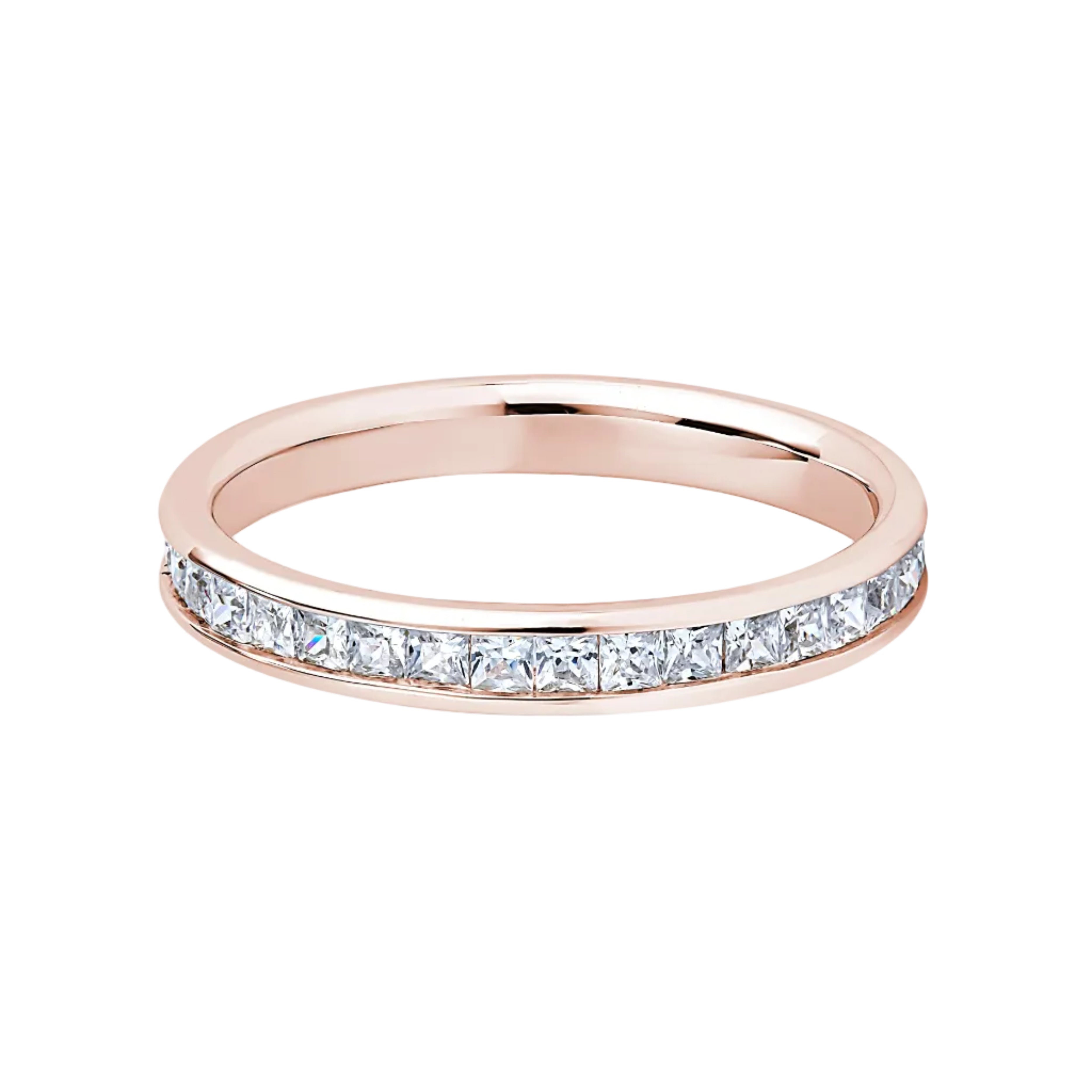 Princess Diamond Rose Gold Ring, Channel Set Half Eternity | ET1208