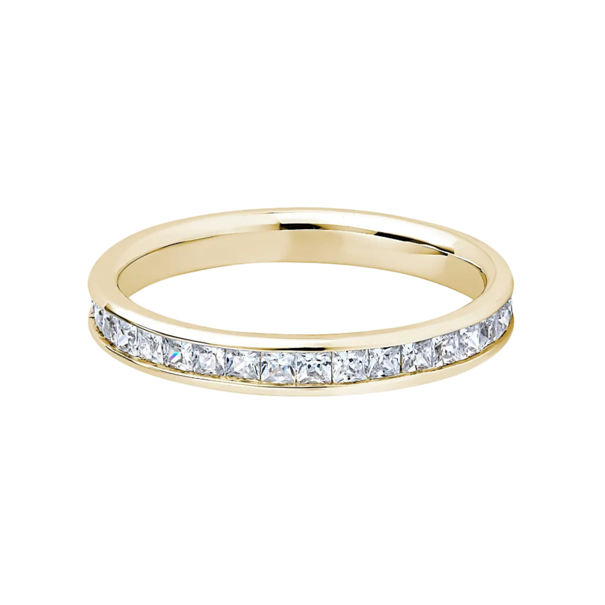 Princess Diamond Yellow Gold Ring, Channel Set Half Eternity | ET1208
