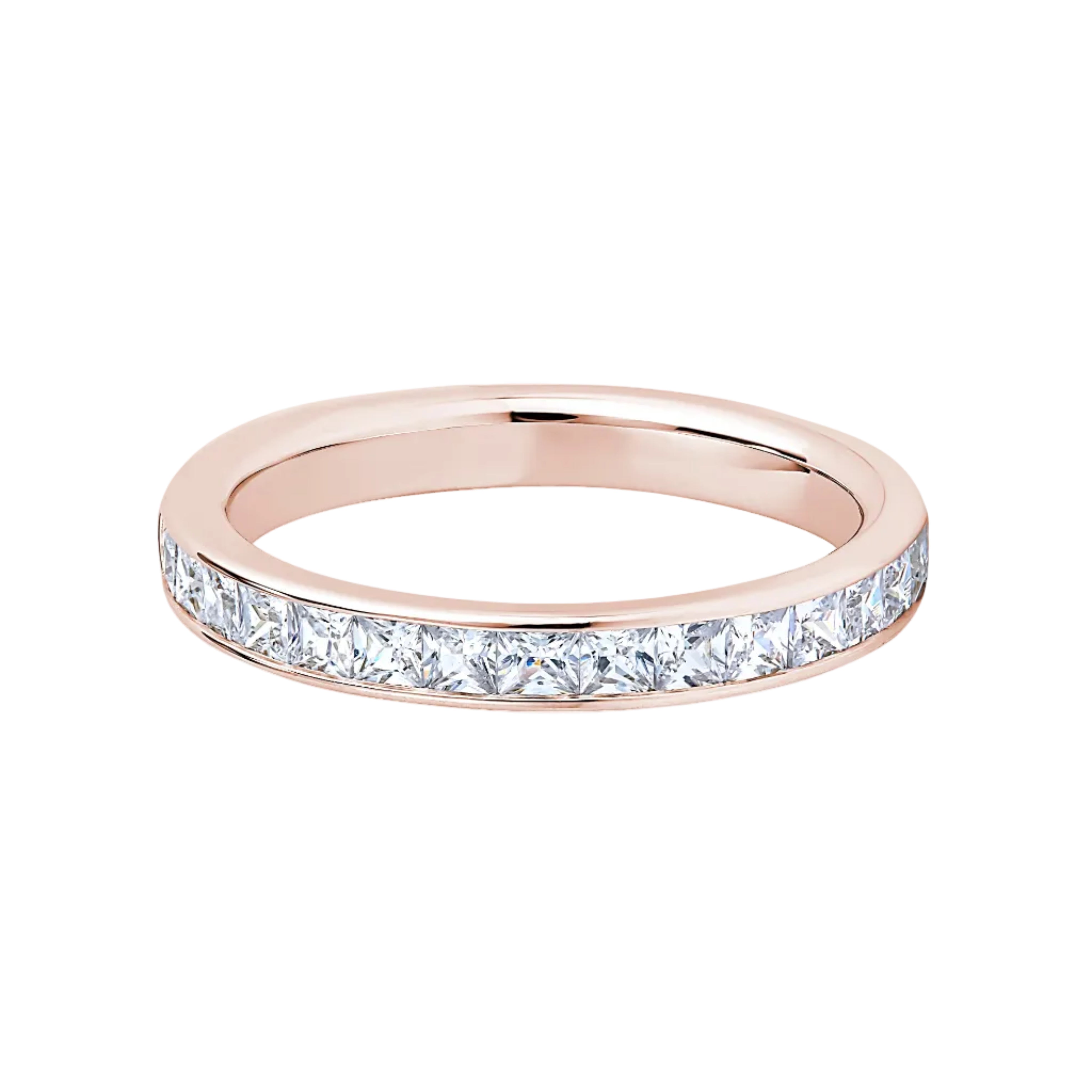 Princess Diamond Rose Gold Ring, Channel Set Half Eternity | ET1208