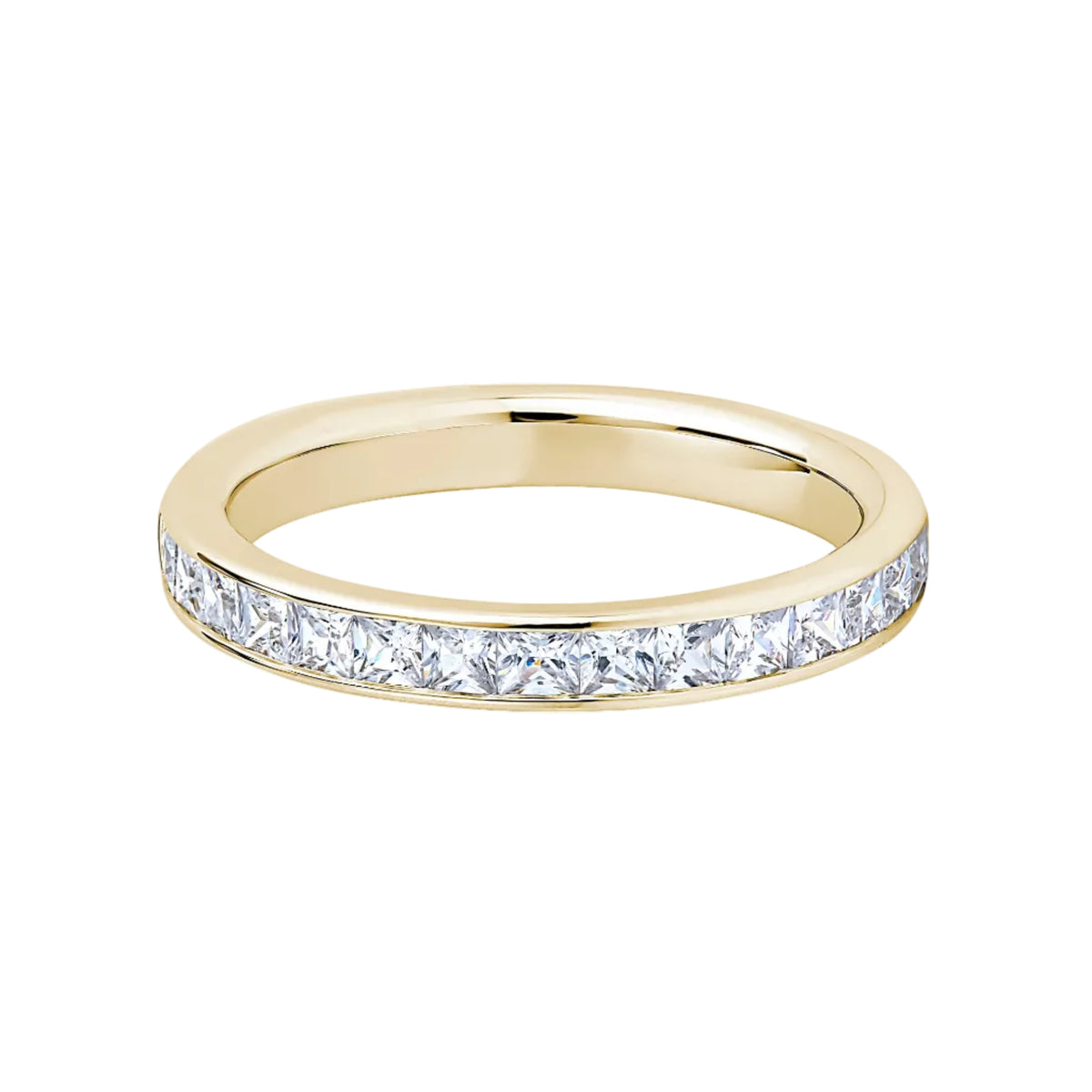Princess Diamond Yellow Gold Ring, Channel Set Half Eternity | ET1208