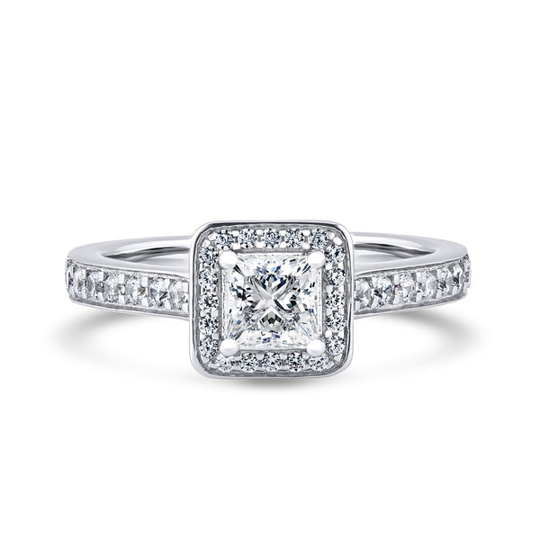 Halo Shoulder Set Ring | White Gold, Princess Diamond | PHG01 LGS