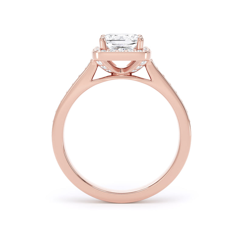 Halo Shoulder Set Ring | Rose Gold, Princess Diamond | PHG01 SMS