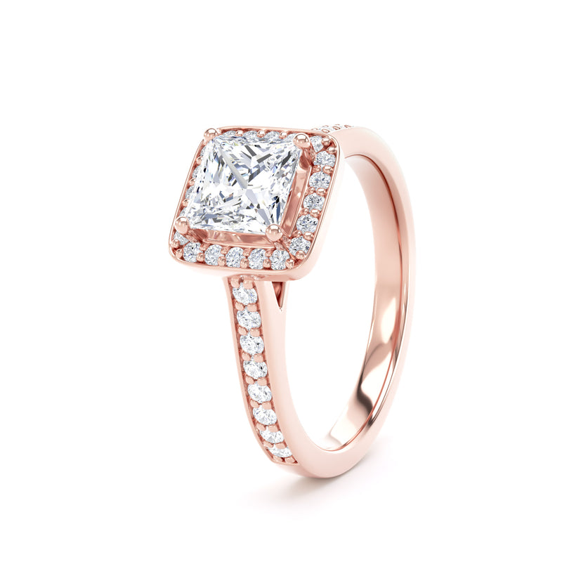 Halo Shoulder Set Ring | Rose Gold, Princess Diamond | PHG01 SMS